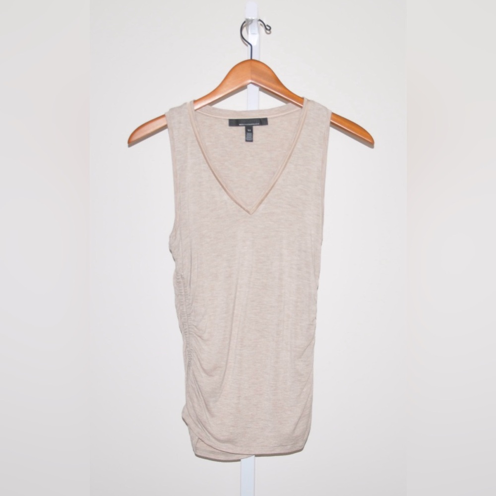 White House Black Market Ruched Soft Beige V Neck Tank Top Size XS
